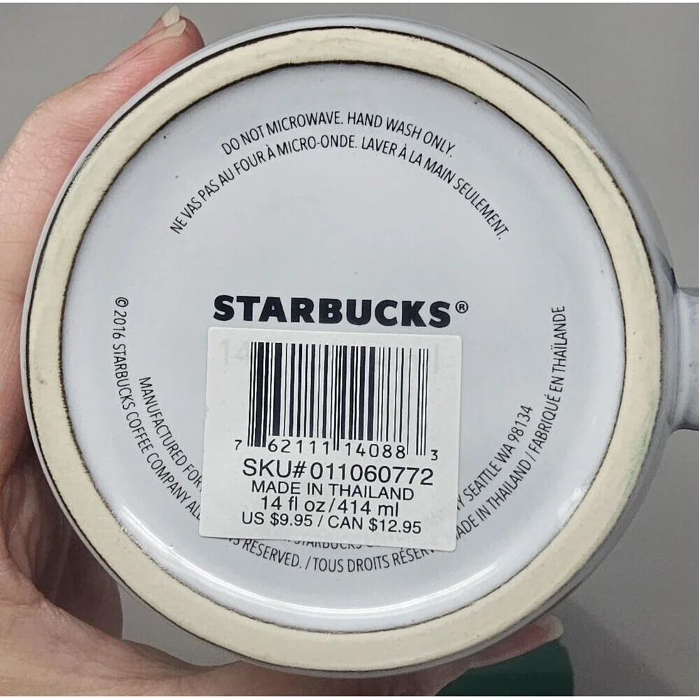 Starbucks Anniversary White Gold Crown Siren Ceramic Handle Mug 14oz 2016 NIB